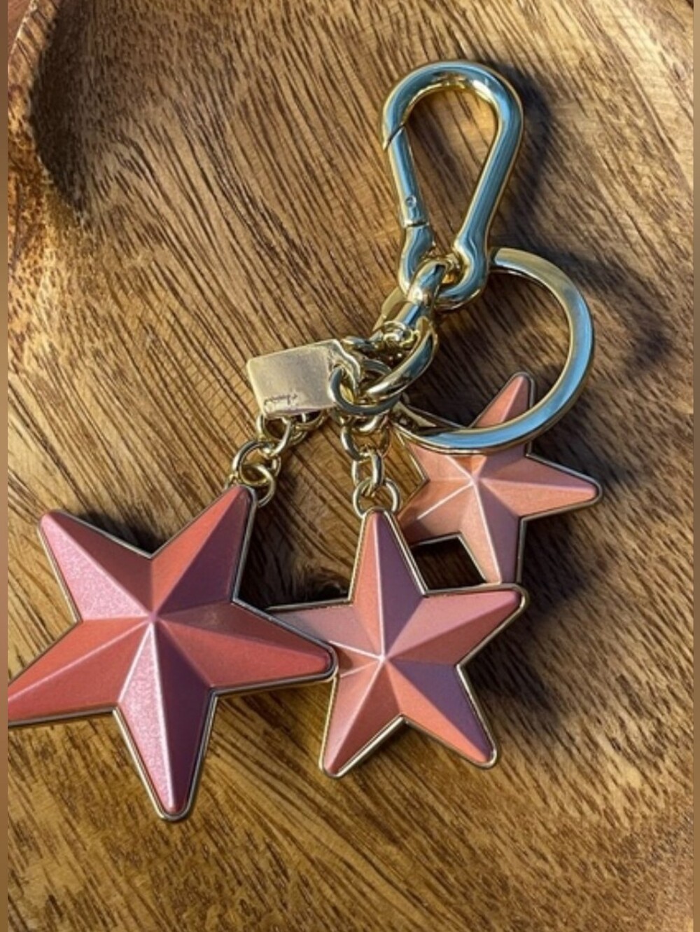 Coach Y2K Pink Acrylic 3D Star Bag Charm Keychain Gold Tone - Picture 8 of 11